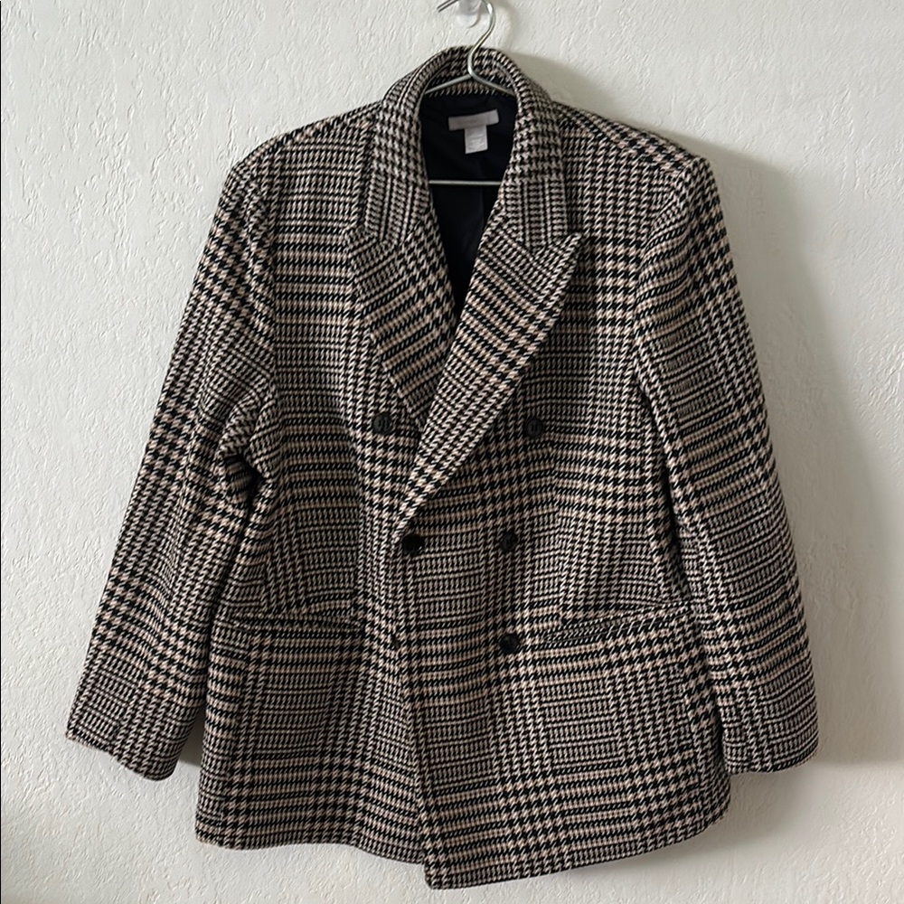H&M Black Cream Blazer Jacket Structured Heavy Style Size L